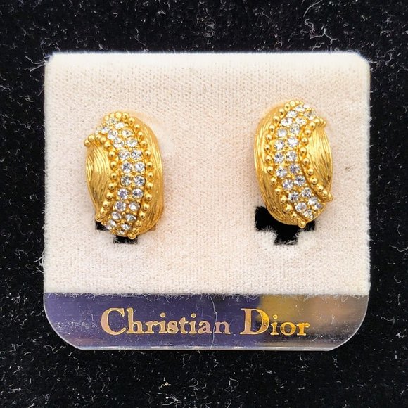NOS Christian Dior Gold Tone Clip On Half Moon Earrings - Picture 1 of 2